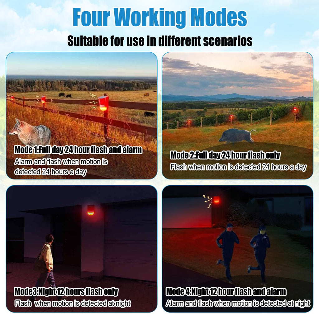 Qualirey 2 Pack Solar Motion Sensor Alarm 129db Outdoor Strobe Light,Red