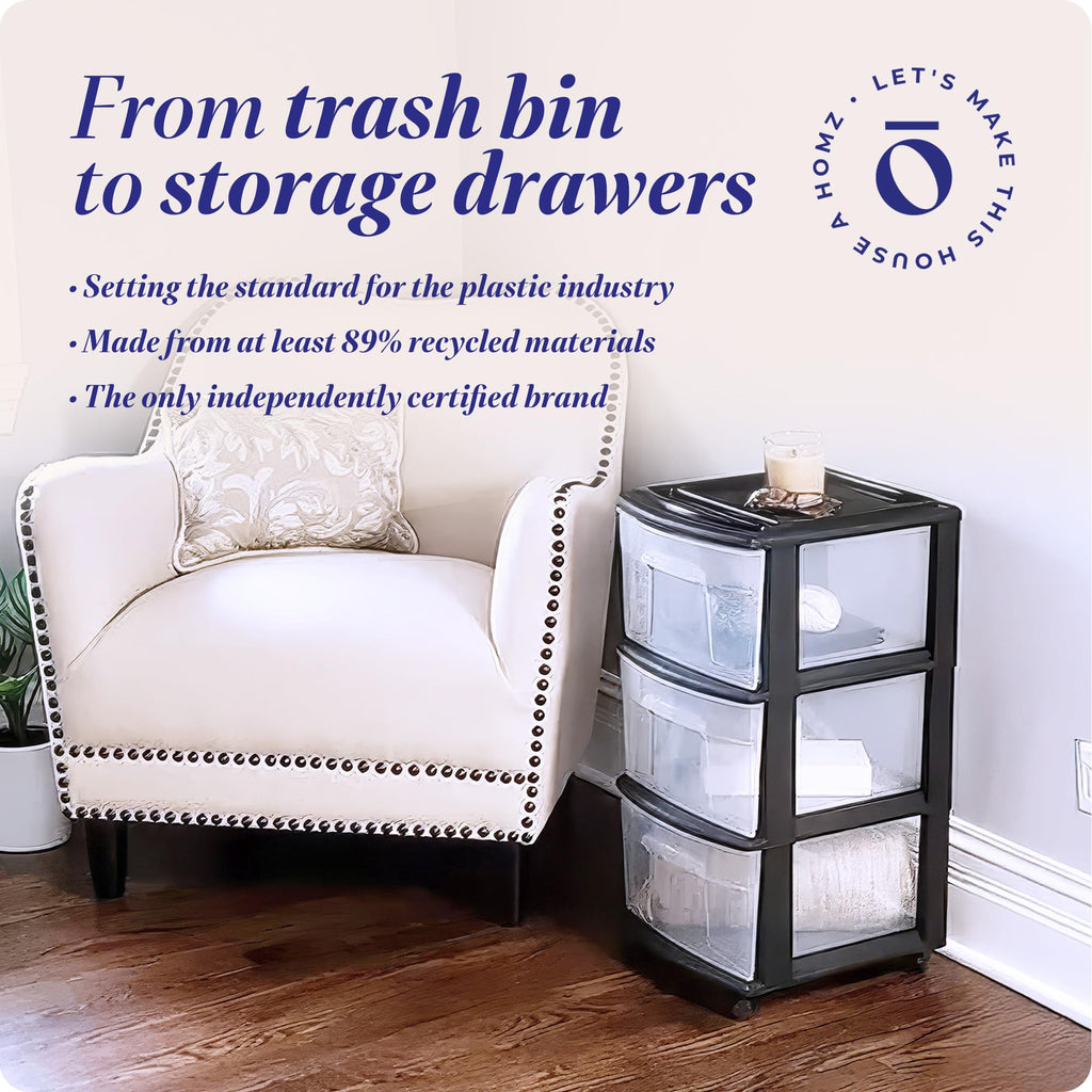 Homz 3 Drawer Plastic Storage Cart Organizer, Clear Drawers, Black Frame
