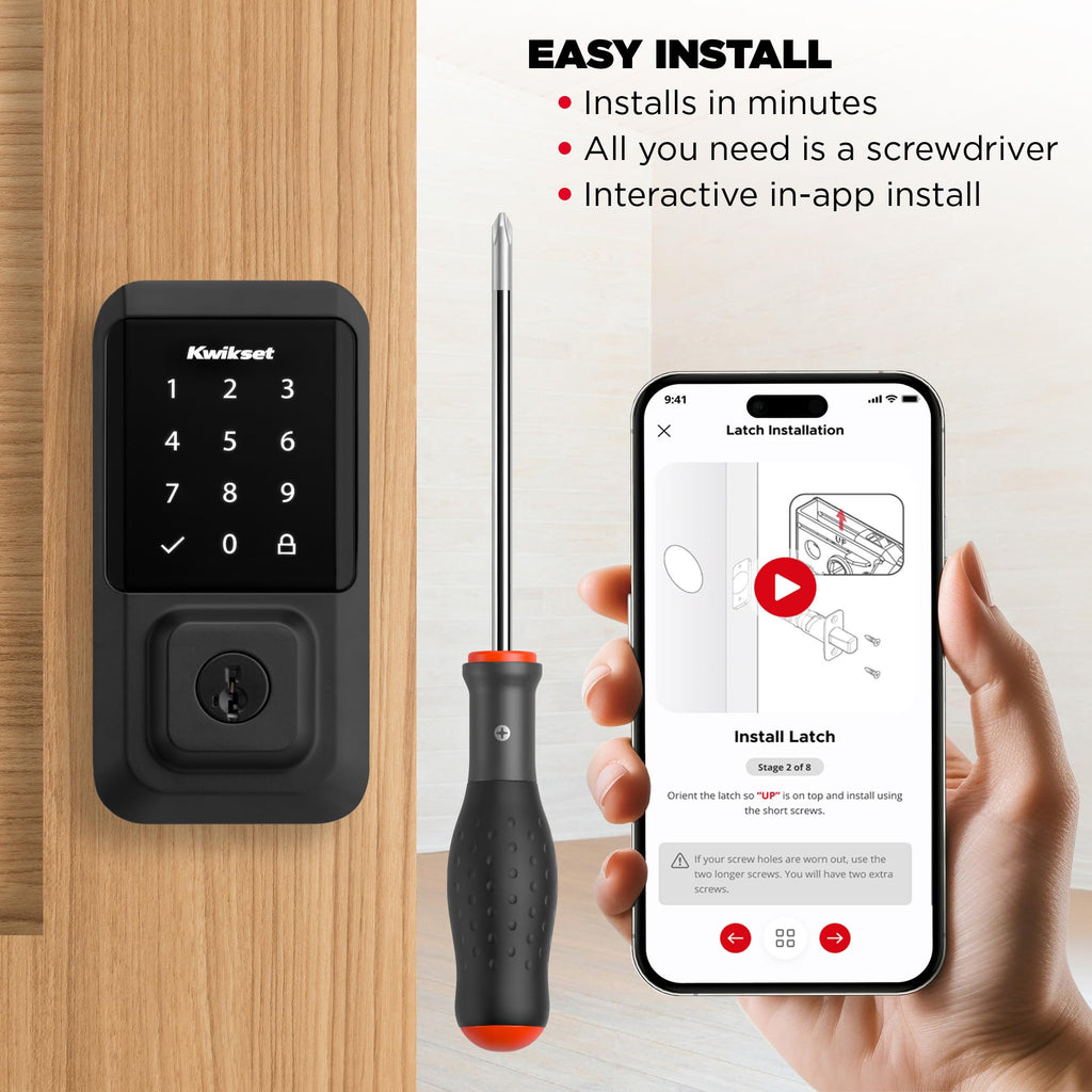 Kwikset Halo Wi-Fi Smart Lock, Keyless Entry Front Door Touchscreen Deadbolt, Matte Black Finish, Grade AAA Certified, UL Listed, Easy Install No Hub