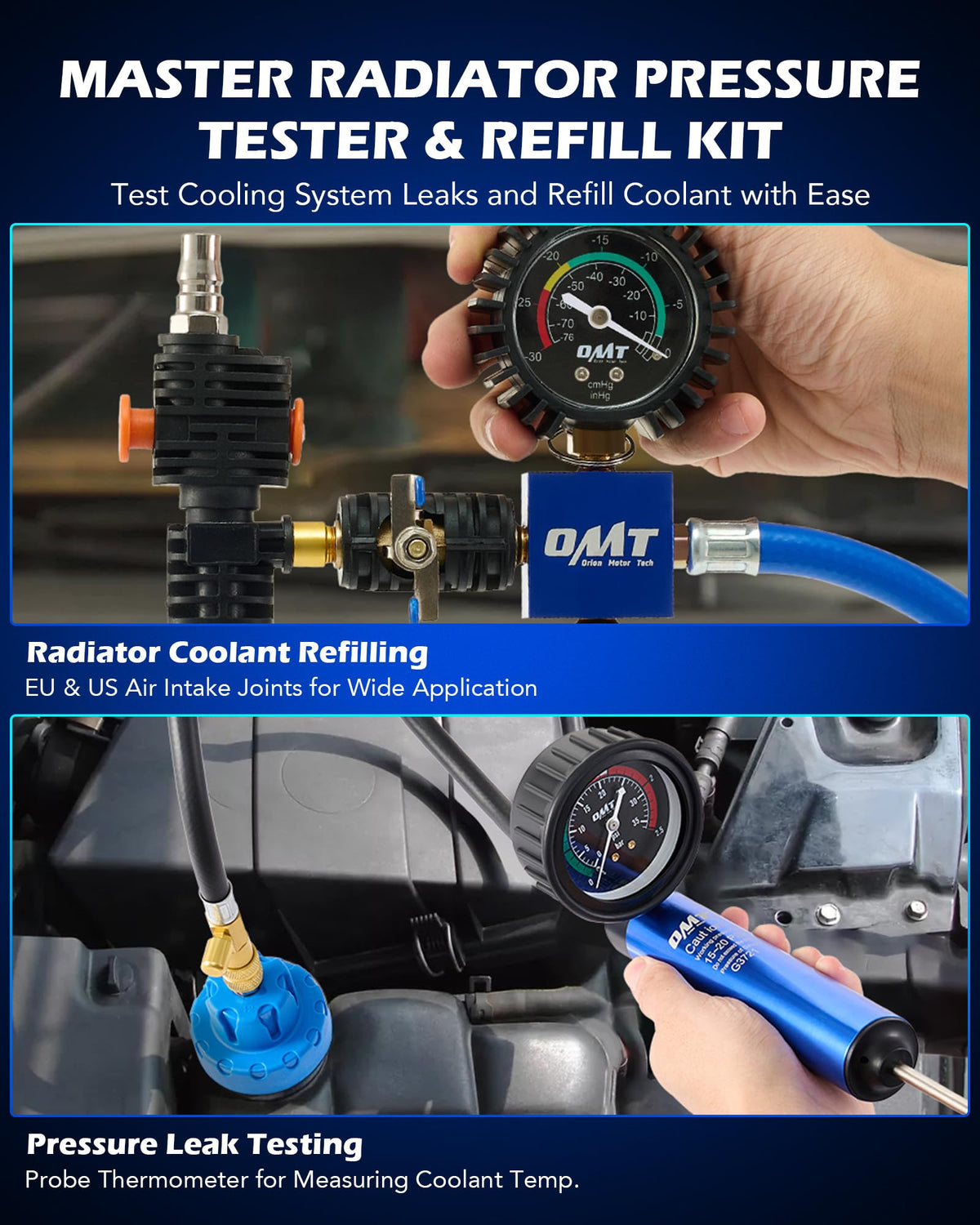 OMT Coolant Pressure Tester Kit, 33pc Master Vacuum Refill Kit, 23 Adapters