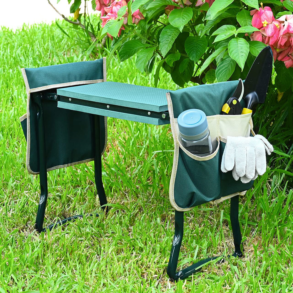 KVR Upgraded Garden Kneeler and Seat with Thicken & Widen Soft Kneeling Pad,Heavy Duty Foldable Gardener Stool with 2 Tool Pouches,Gardening Gifts