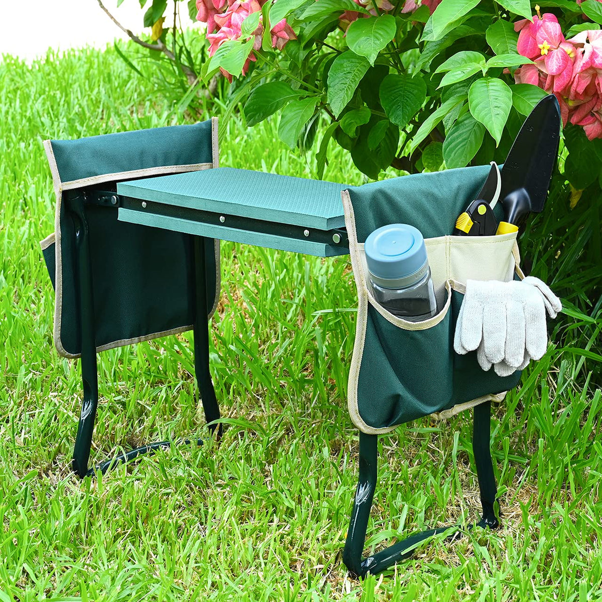 KVR Upgraded Garden Kneeler and Seat with Thicken & Widen Soft Kneeling Pad,Heavy Duty Foldable Gardener Stool with 2 Tool Pouches,Gardening Gifts