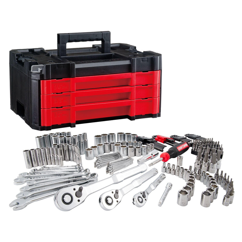 CRAFTSMAN 230 Pcs Mechanics Tool Set, Socket Wrench Set, Car Tool Kit with VERSASTACK Toolbox, SAE and Metric,1/4 in, 3/8 in, and 1/2 Drive, Short