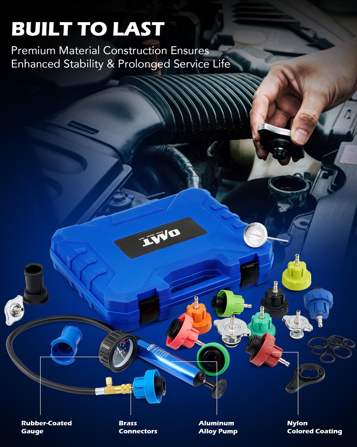 OMT Coolant Pressure Tester Kit, 19pc Radiator System Tool, 15 Adapters