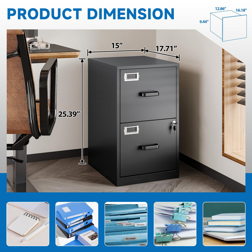 2 Drawer File Cabinet with Lock Vertical Filing Storage Cabinet Office Home Steel Vertical File Cabinets for Letter Size File Cabinet Locked,Assembly