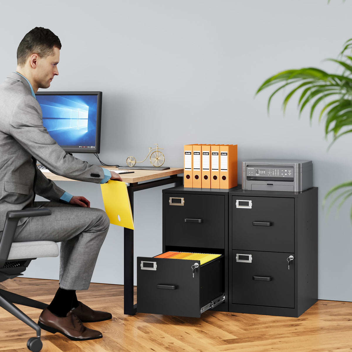 2 Drawer File Cabinet with Lock,Narrow Vertical Filing Cabinet,Under Desk File Cabinets,Black Metal File Cabinets for Home Office,Fit Letter/A4/Legal