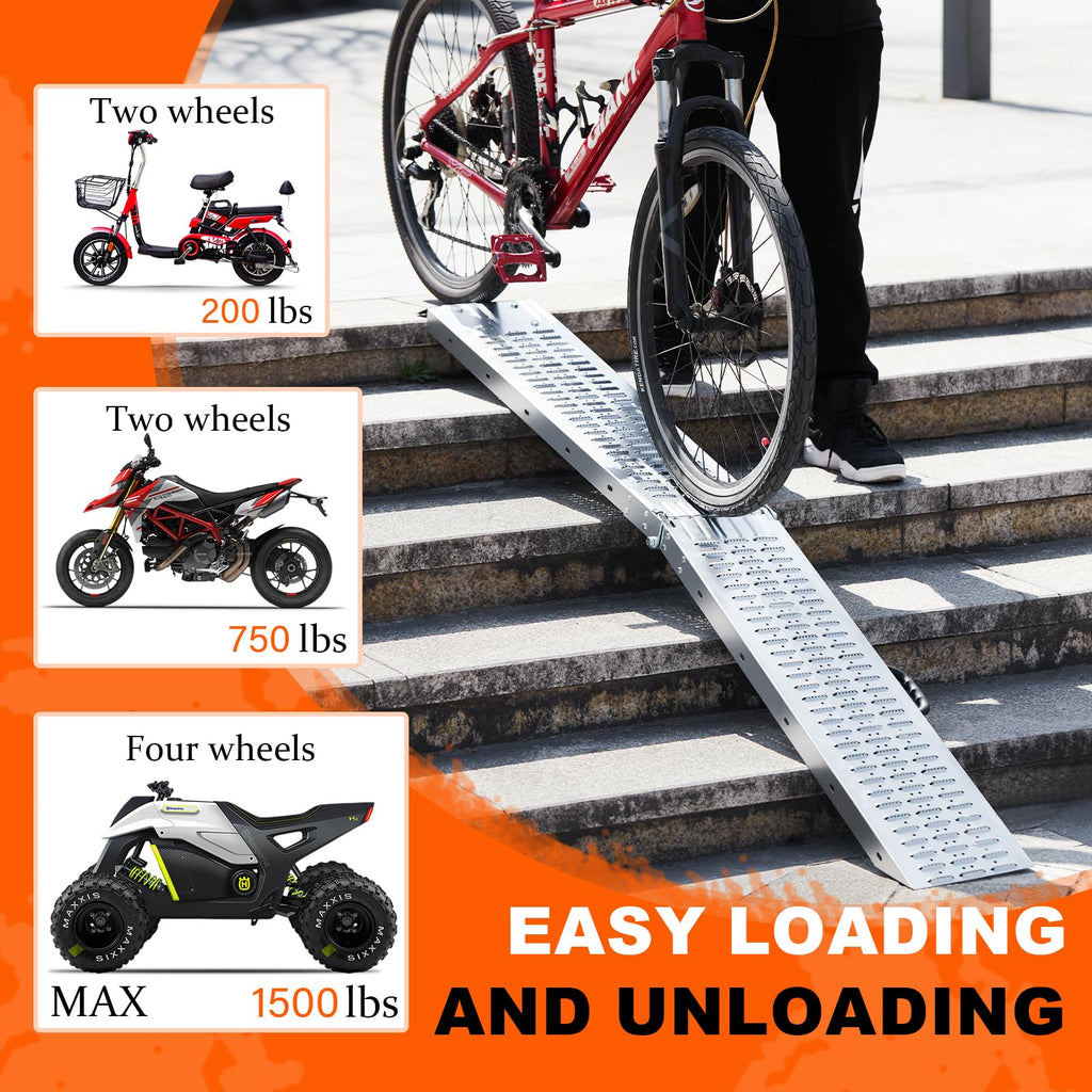72.5" Heavy Duty Folding Loading Ramps, 1500lb Capacity, Ideal for Motorcycles, Lawn Mowers, ATVs, UTVs, and More – Pack of 2 with Safety Straps and
