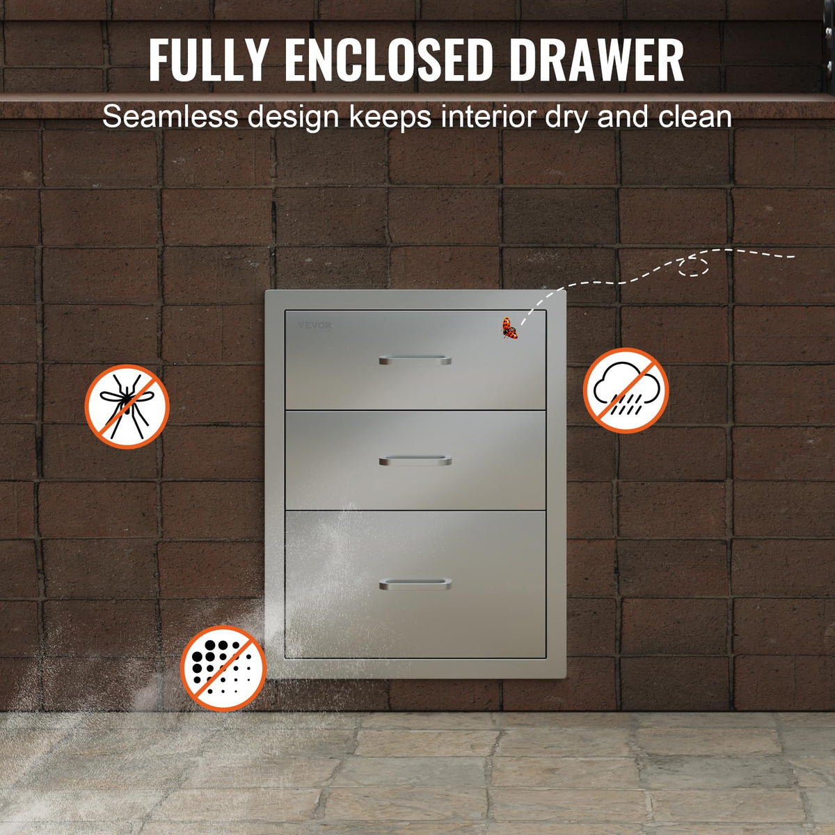 VEVOR Outdoor Kitchen Drawers 18"W x 23"H x 23"D Stainless Steel