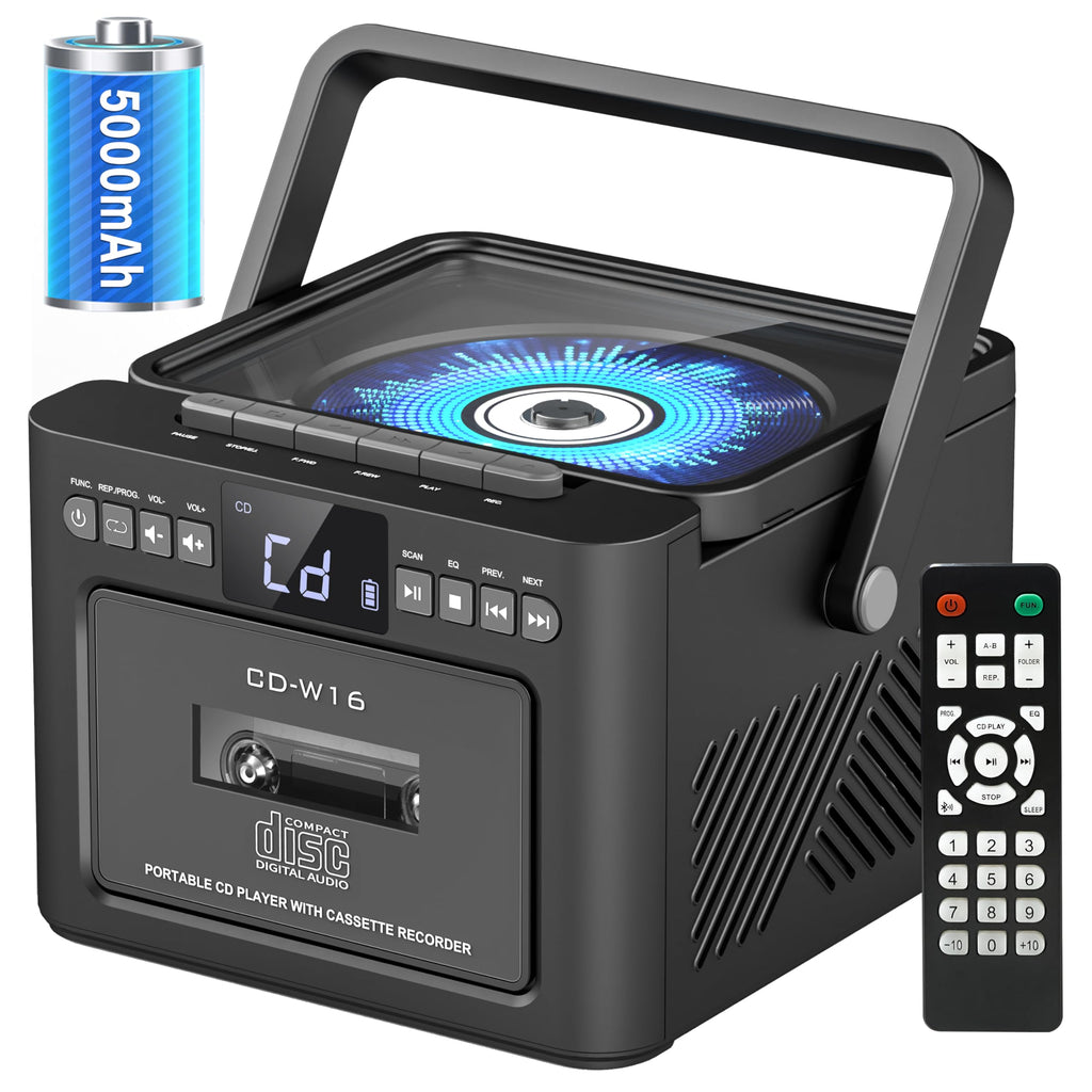 Boombox Cassette CD Player Combo with Bluetooth, 5000mAh Battery