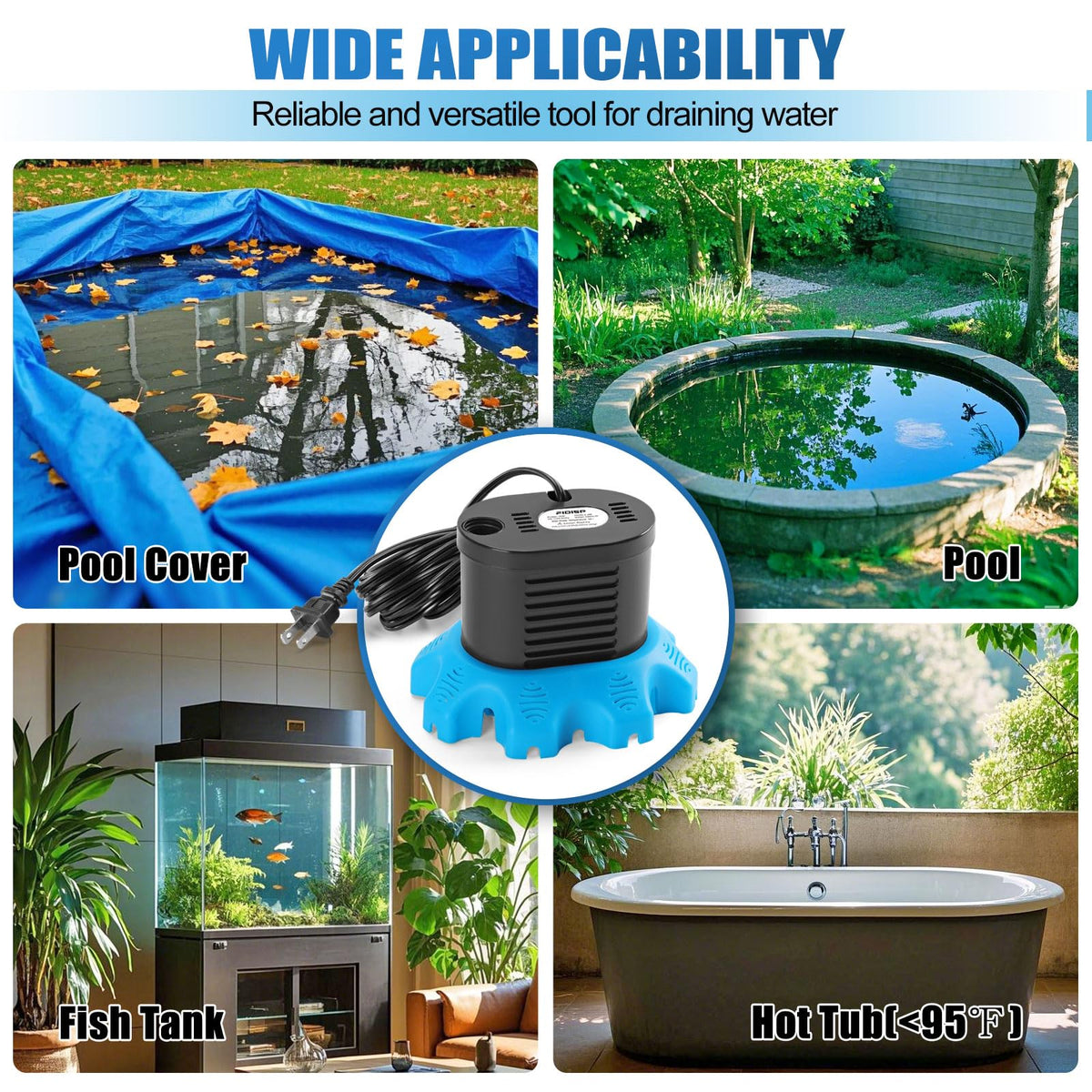 Pool Cover Pump, 850 GPH Pool Water Pump with 23 FT Drain Hose
