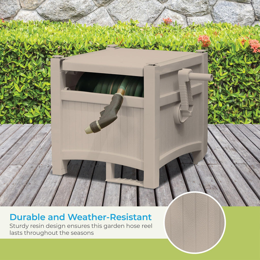 Suncast 100 ft. Hose Hideaway, Garden Hose Reel Box, Light Taupe