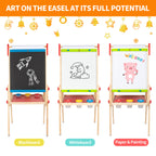 Hape E1010 Magnetic All in 1 Kids Height Adjustable Drawing Dry-Erase Chalkboard Wooden Artist Easel with 3 Paint Pots and Refillable Paper Roll