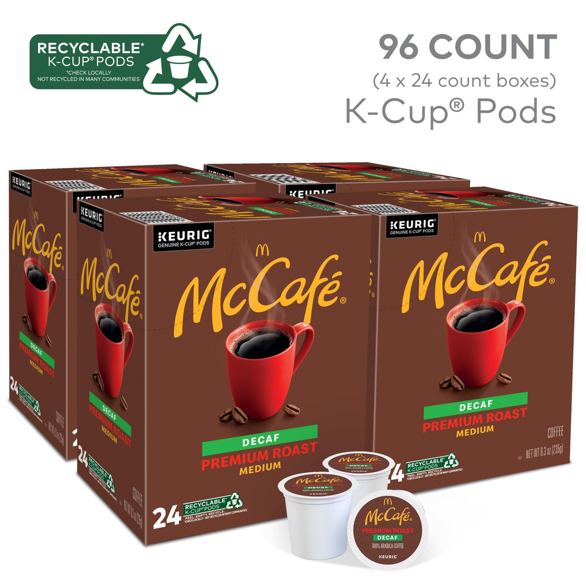 McCafe Premium Roast Decaf Coffee, K-Cup Pods, 96 Count