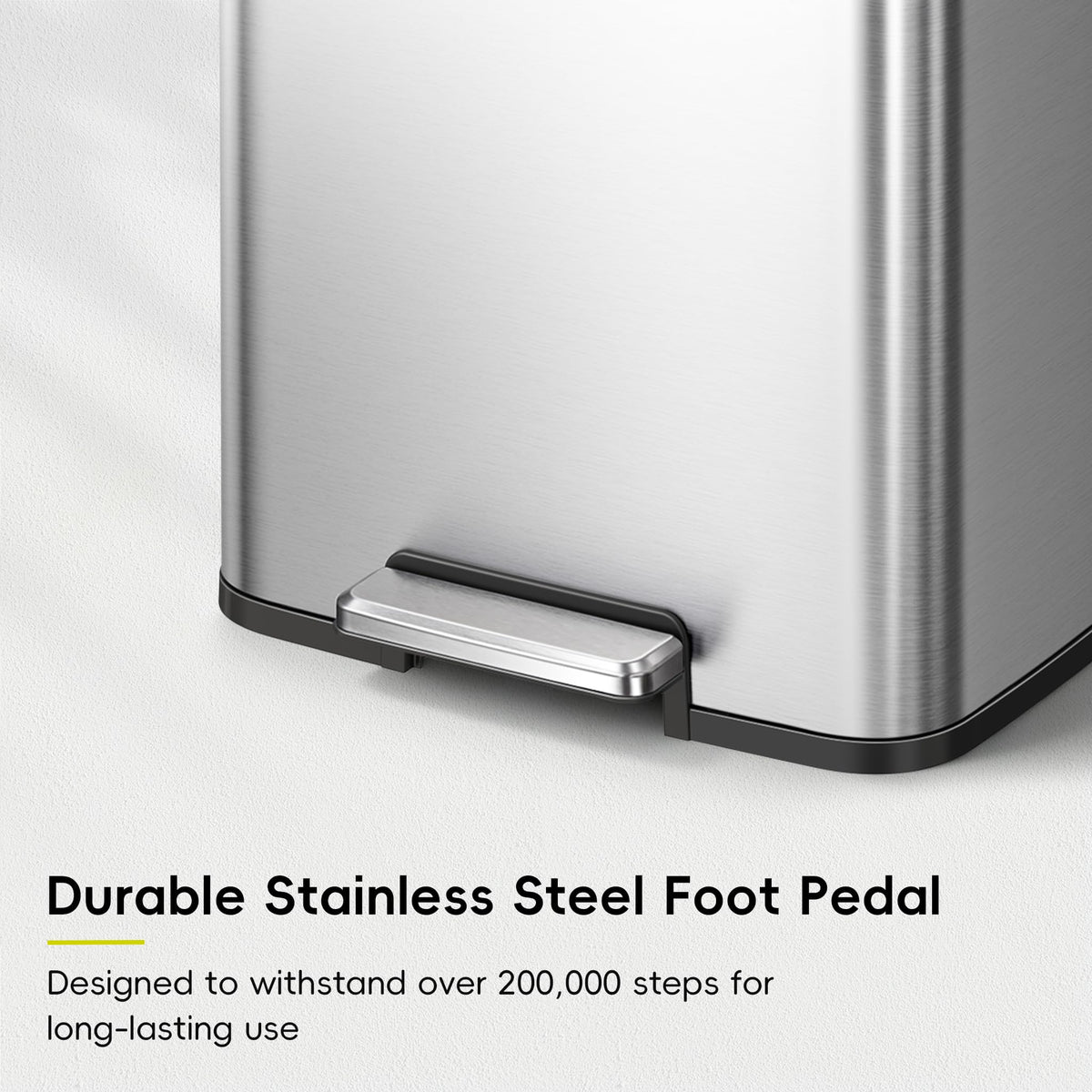 EKO Madison Brushed Stainless Steel 13.2 Gal/50L Kitchen Step Trash Can or Recycling Bin, Removable Inner Liner, Soft Close Lid, Fingerprint