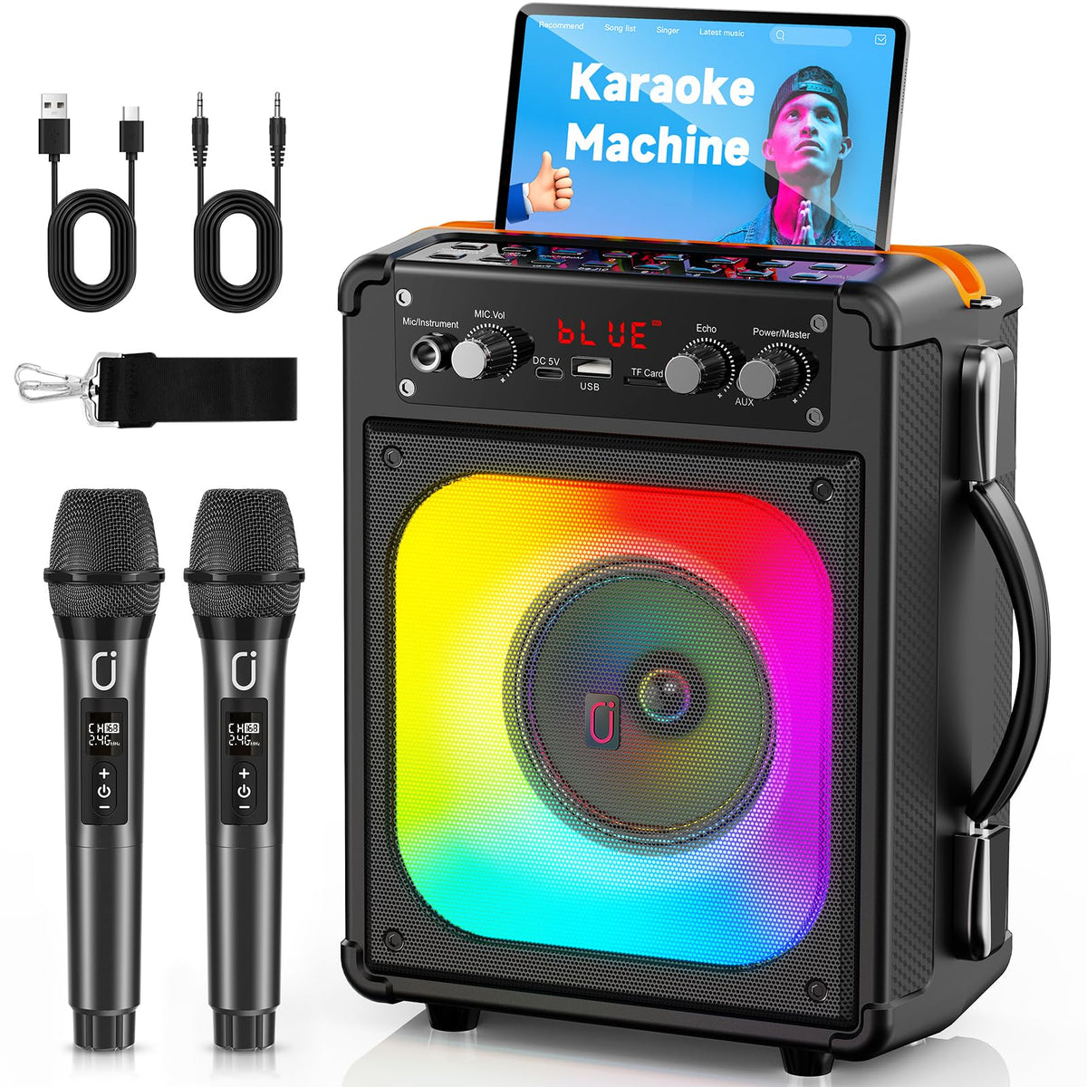 Karaoke Machine with 2 Mics for Adults & Kids, All-in-One Karaoke Set