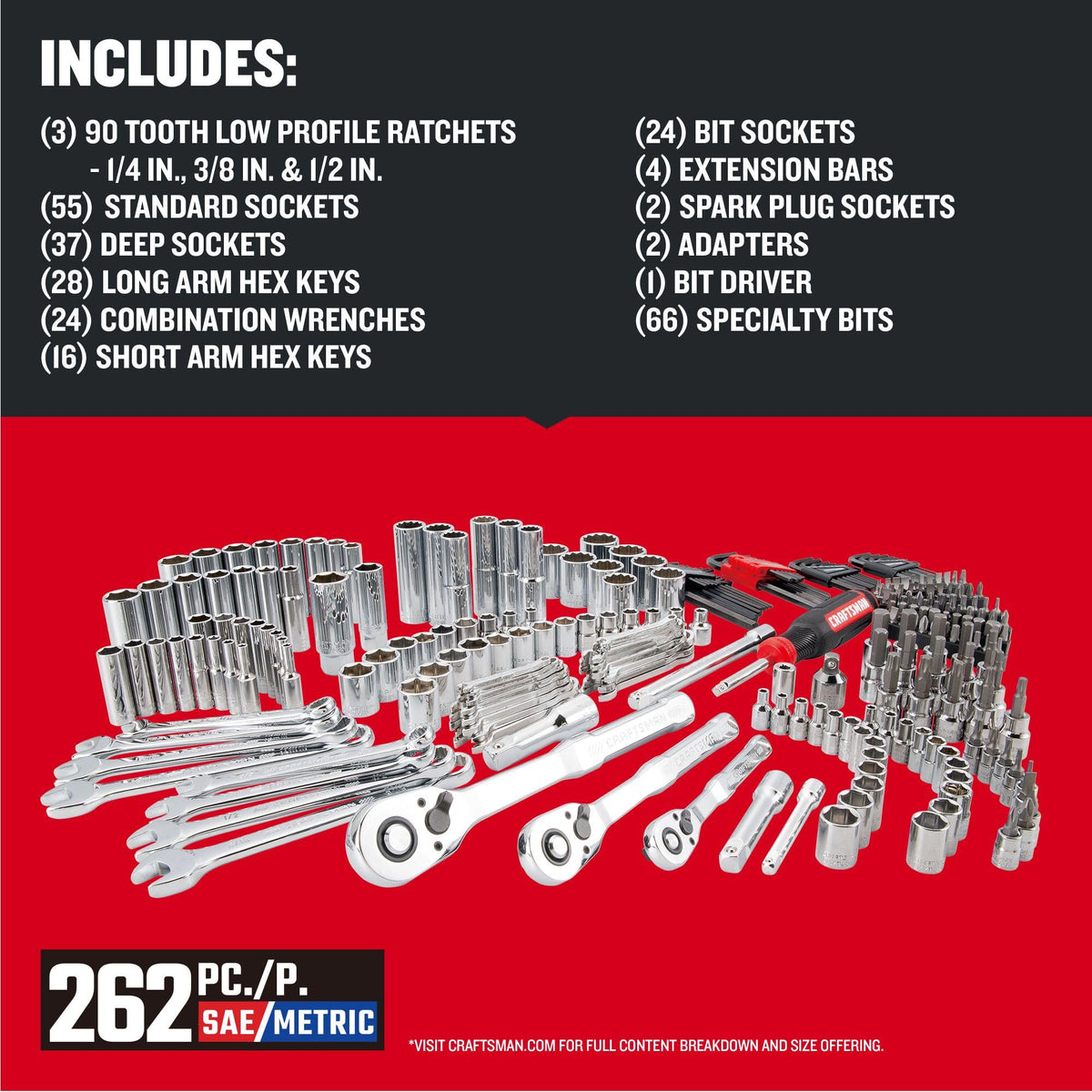 Craftsman 262-Piece Mechanic Tool Set with 3-Drawer VERSASTACK Box, SAE and Metric Socket Set, Car and Motorcycle Tool Kit with Combination Wrenches
