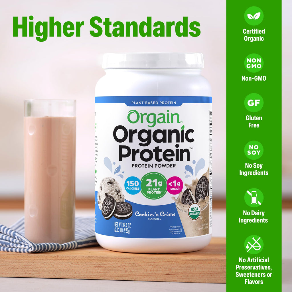Orgain Organic Vegan 21g Protein Powder, Cookies & Cream, 2.03 lb