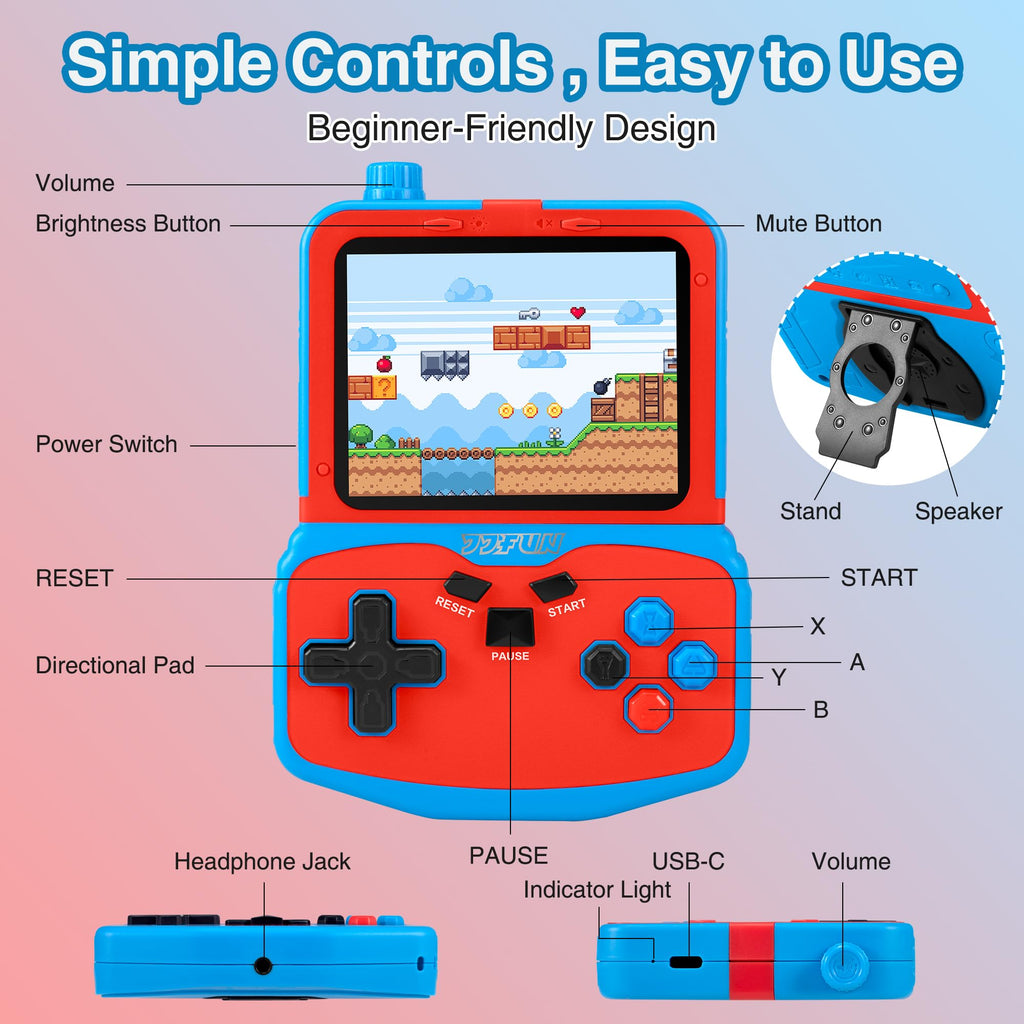 Portable Video Game Console for Kids, 220 Built-in Classic Retro Games, Handheld Plug & Play Player with 3.5'' IPS Screen, Rechargeable Travel Toy