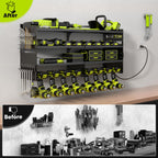Large Power Tool Organizer Wall Mount with Charging Station,4 Layer Heavy Duty Metal Tool Storage Rack Loads 600lbs with 8 Cordless Drill Holder