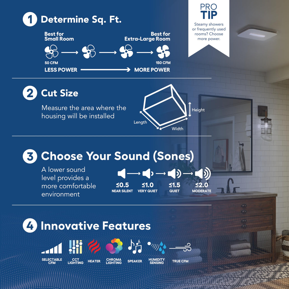 Broan-NuTone Bathroom Exhaust Fan – Retrofit Design Replaces Existing Fan Without Attic Access, Quiet 1.0 Sones, 110 CFM, Powerful Ventilation with 4