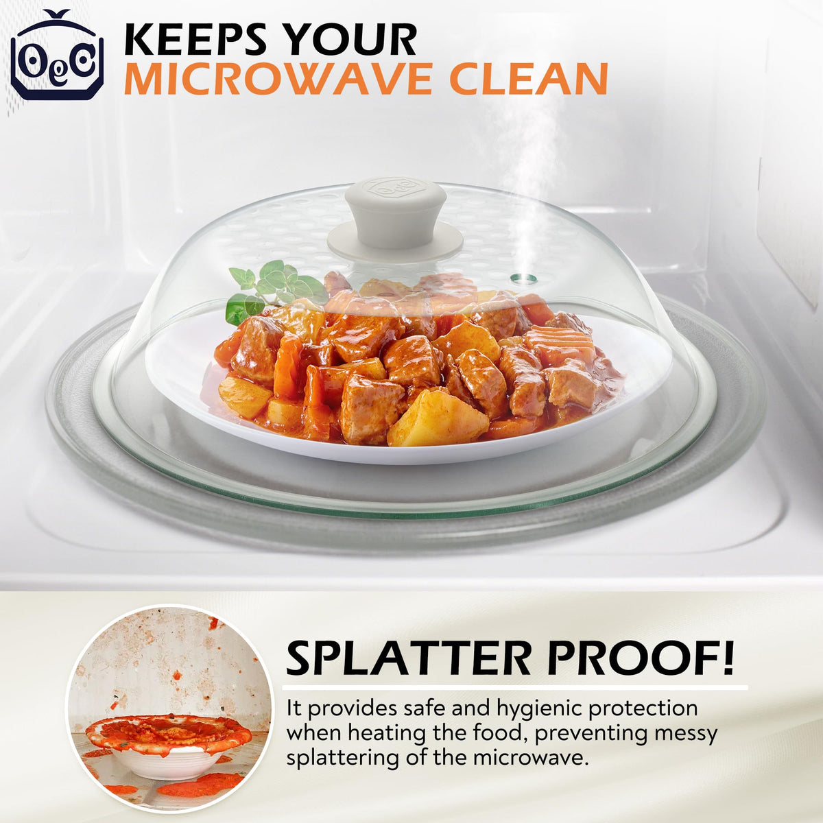 OeC 11.5 inch - Lighter Weight Tempered Glass Microwave Splatter Food Cover