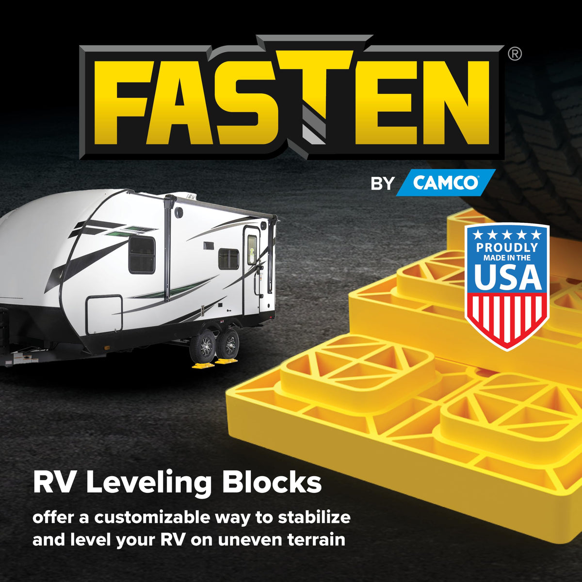 Camco FasTen RV Leveling Blocks - 8.5” x 8.5” x 1”- 10-Pk - Made in the USA