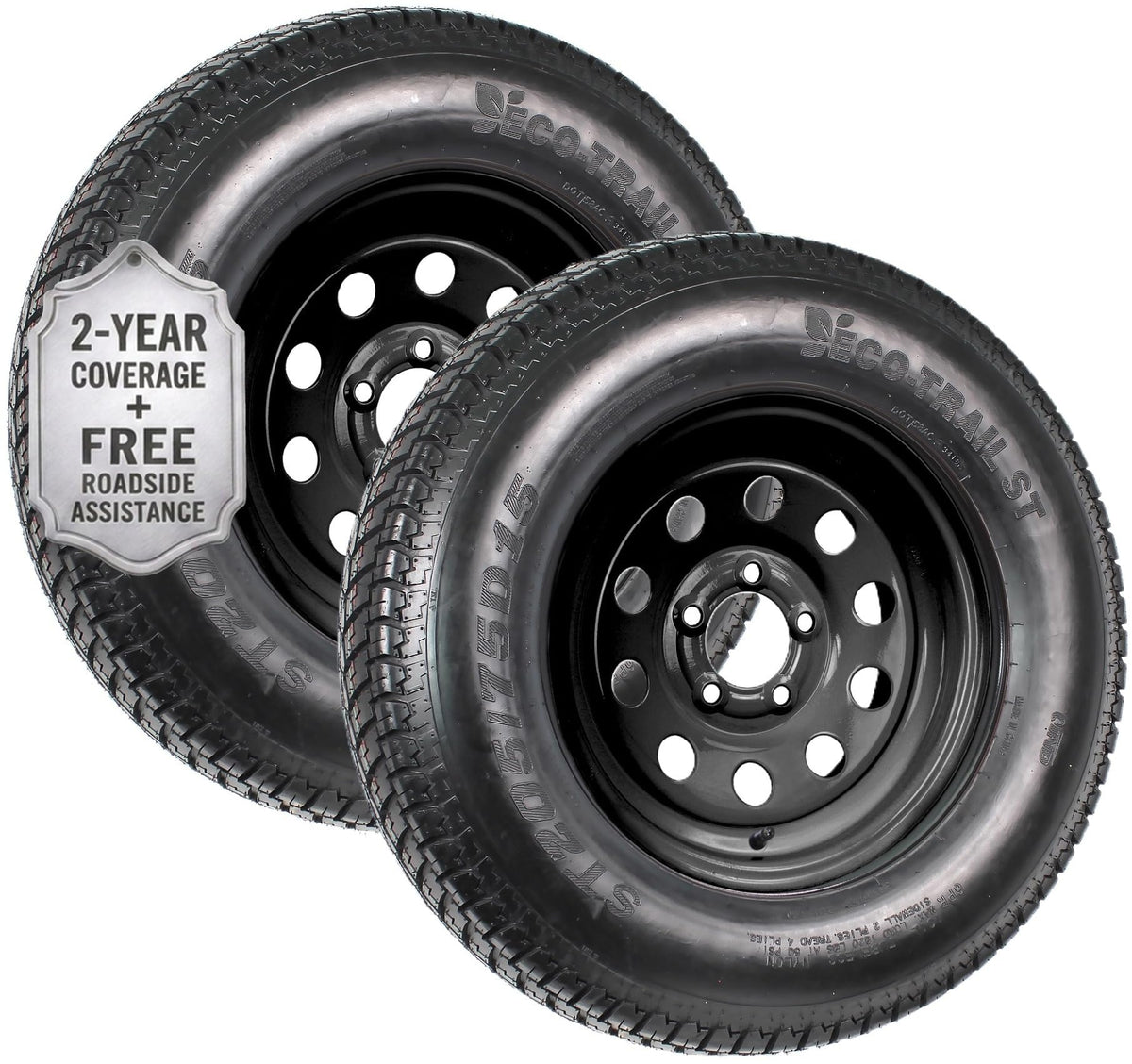 eCustomrim 2-Pack Trailer Tire Rim Assembly ST205/75D15 5 Lug Black Mod