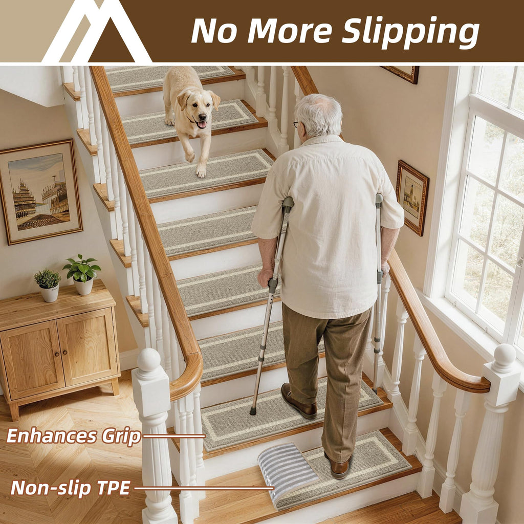 COSY HOMEER Soft Stair Treads 15pcs Non-Slip Carpet Mat 28inX9in,Beige