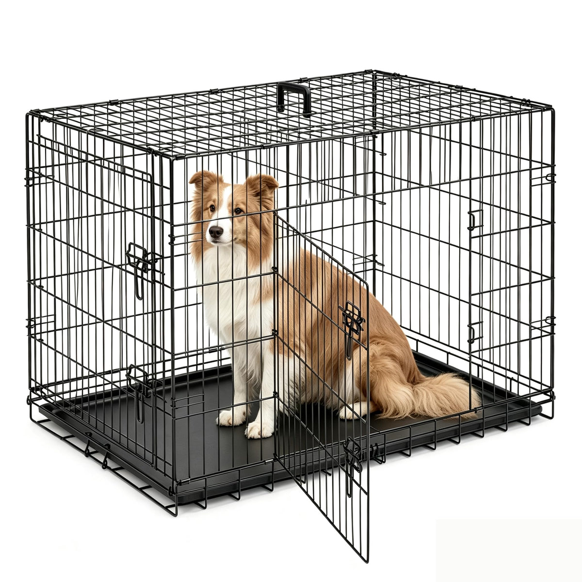 Large Dog Crate 42 Inch Foldable Double Door Dog Cage Pet Kennel