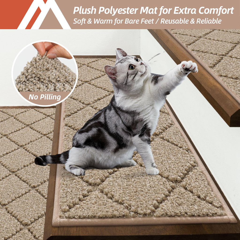 COSY HOMEER Edging Stair Treads Non-Slip Carpet Mat 28inX9in,15pc,Beige