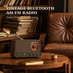 Vintage Wood AM FM Bluetooth Radio,10W Powerful Sound, Espresso