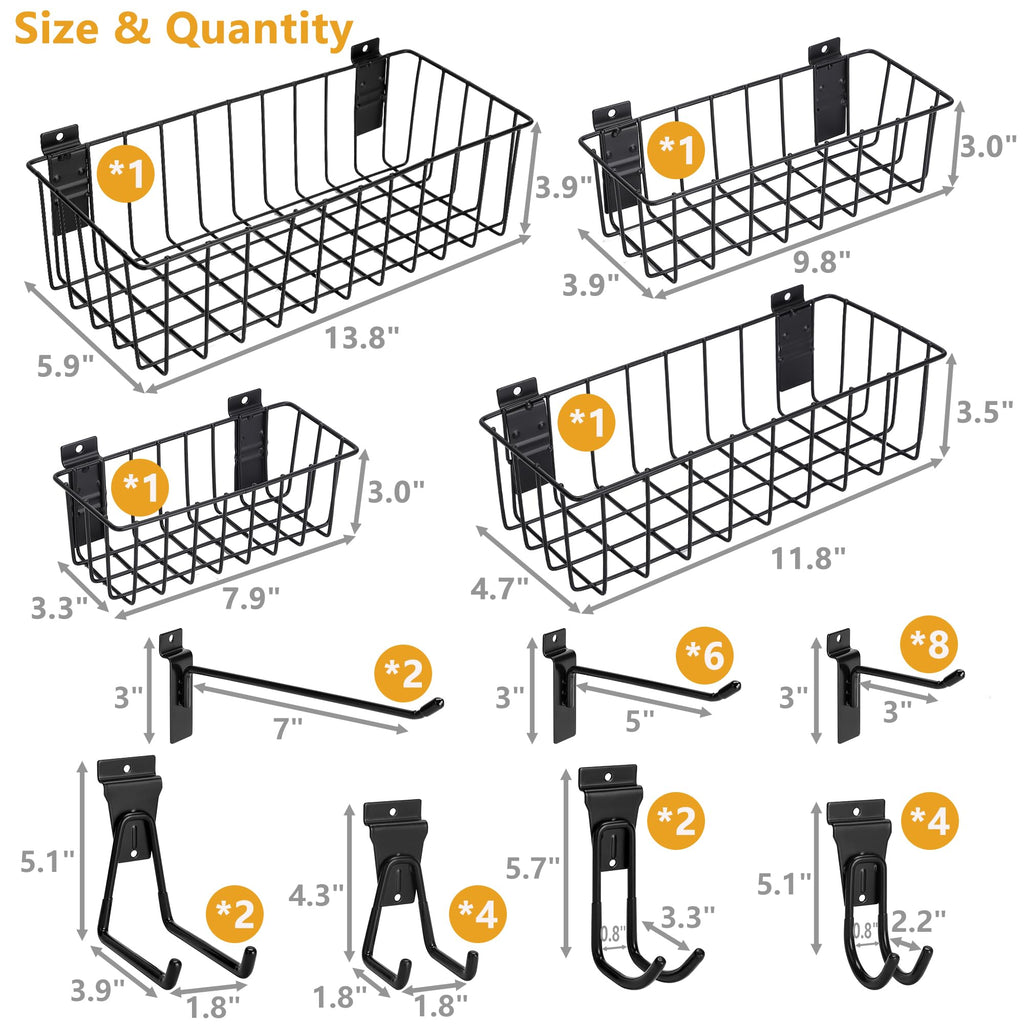 Heavy-Duty Slatwall Baskets and Hooks - Slatwall Accessories for Standard Slatwall Panels | Ideal for Organizing Garages and Workshops