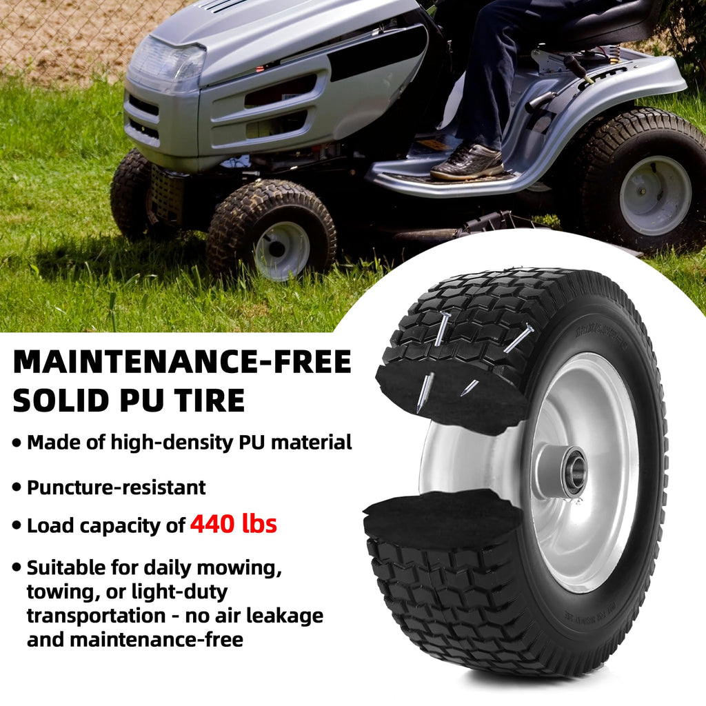 AR-PRO (2 Pack) 13x5.00-6 Flat Free Tire and Wheel Assembly, Solid Lawn Mower Front Tire with 3" Centered Hub, 3/4" Bearing extra 5/8"&1/2"