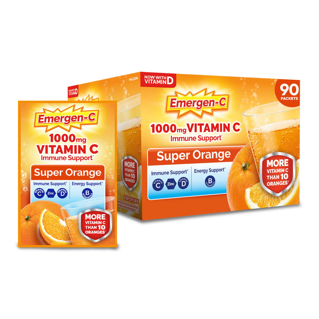 Emergen-C Vitamin C 1000mg Immune Support Powder, Orange, 90 Packets