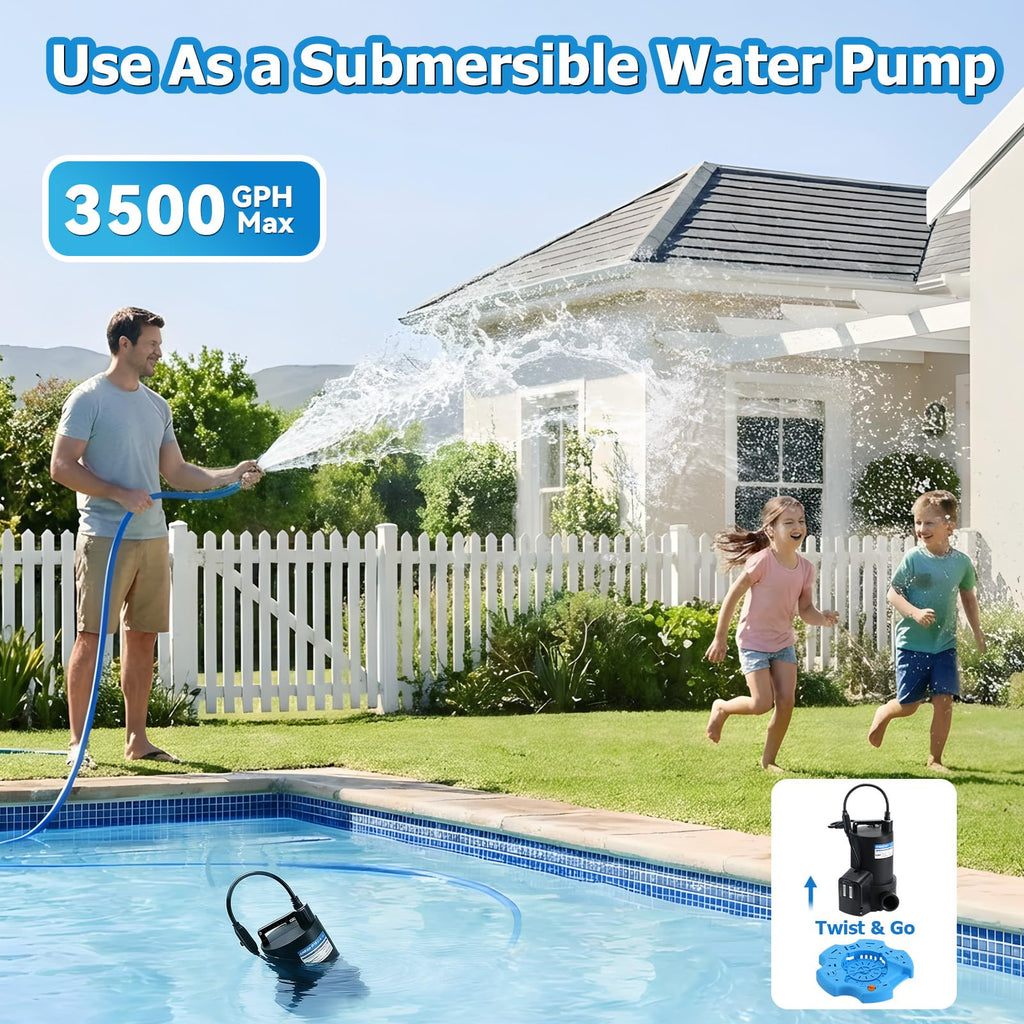 1/2HP Swimming Pool Cover Pump Automatic On/Off 3500GPH Submersible Water Pump with Filter Net 3/4” Check Valve Adapter & 25ft Power Cord 110V Sump