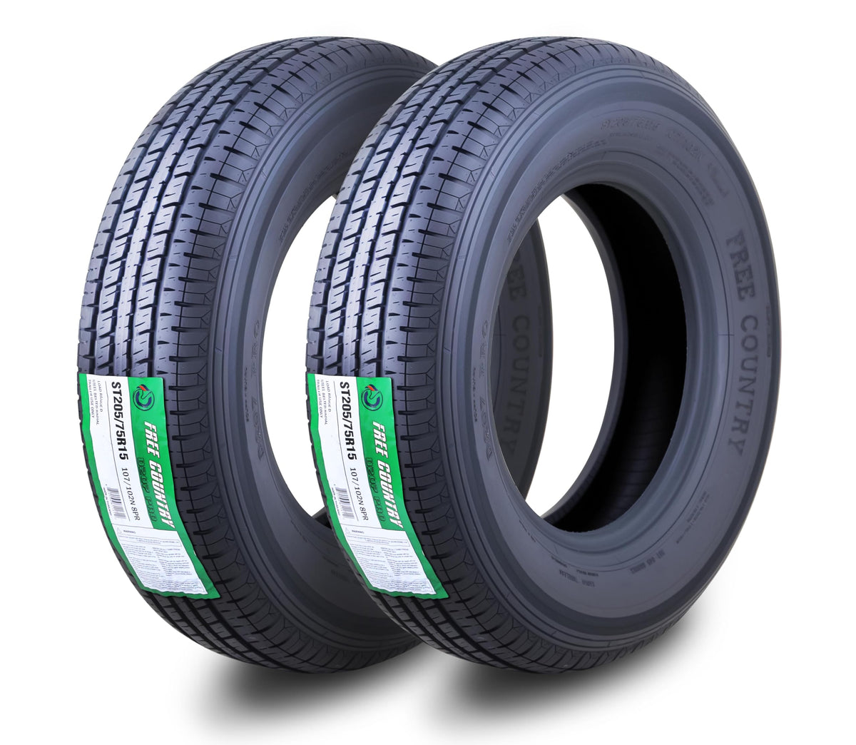 Free Country ST205/75R15 Prem Trailer Tires 8PR LR D 107N w/Scuff Guard, S2