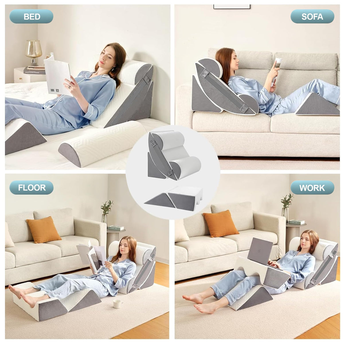 6pcs Orthopedic Bed Wedge Pillow Set for Sleeping, Post Surgery Foam for Body, Back and Leg Pain Relief Comfortable & Adjustable Support Pillows-Anti