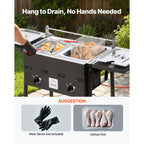 VEVOR Outdoor Propane Deep Fryer, Double Burners Commercial Fryer, 16 Qt Stainless Steel Cooker with Removable Baskets & Lids & Tanks, Oil Fryer Cart
