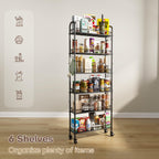 Slim Rolling Storage Cart with Wheels, Metal 6 Tier Spice Rack Mobile Shelving Unit Organizer Kitchen Utility Cart for Office Bathroom Kitchen