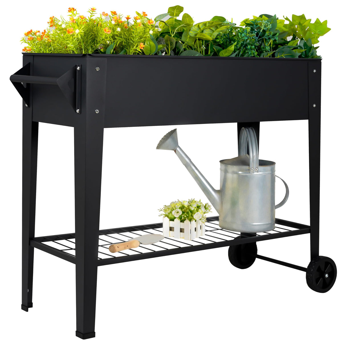 31.6-Inch Elevated Raised Garden Bed with Wheels and Storage Shelf