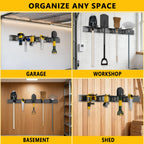 Garage Tool Organizer Wall Mount, 48inch Heavy-Duty Garage Storage System and Garden Tool Organizer with 6 Adjustable Double Hooks for Shovel