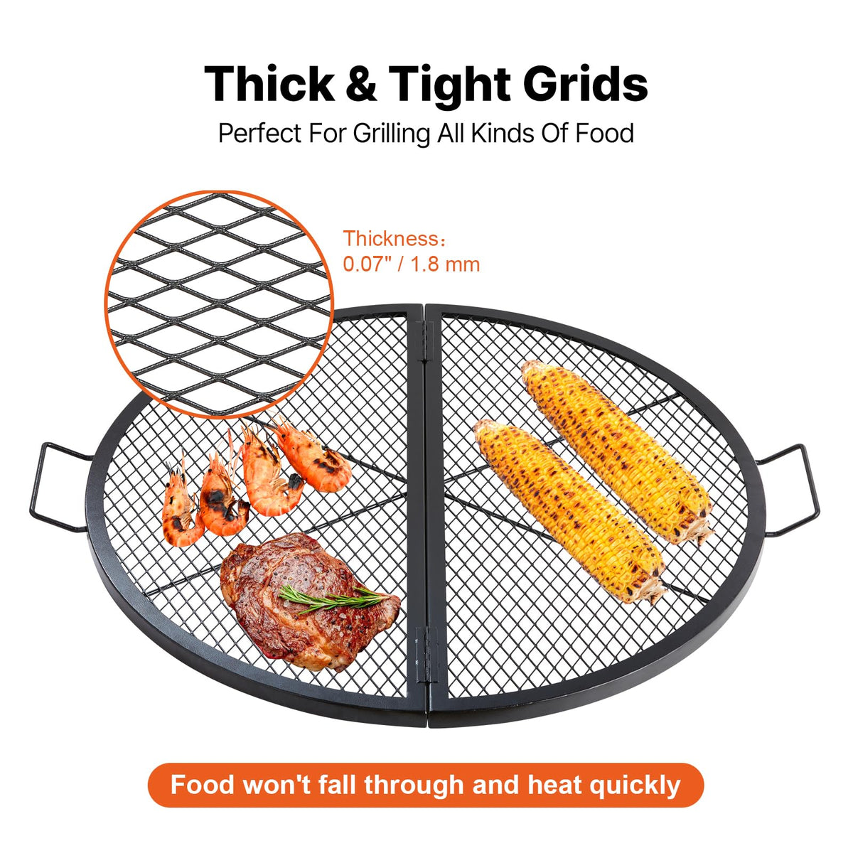 VEVOR X-Marks Fire Pit Grill Grate, Foldable Round Cooking Grate, Heavy Duty Steel Campfire BBQ Grill Grid with Handle and Support X Wire, Portable