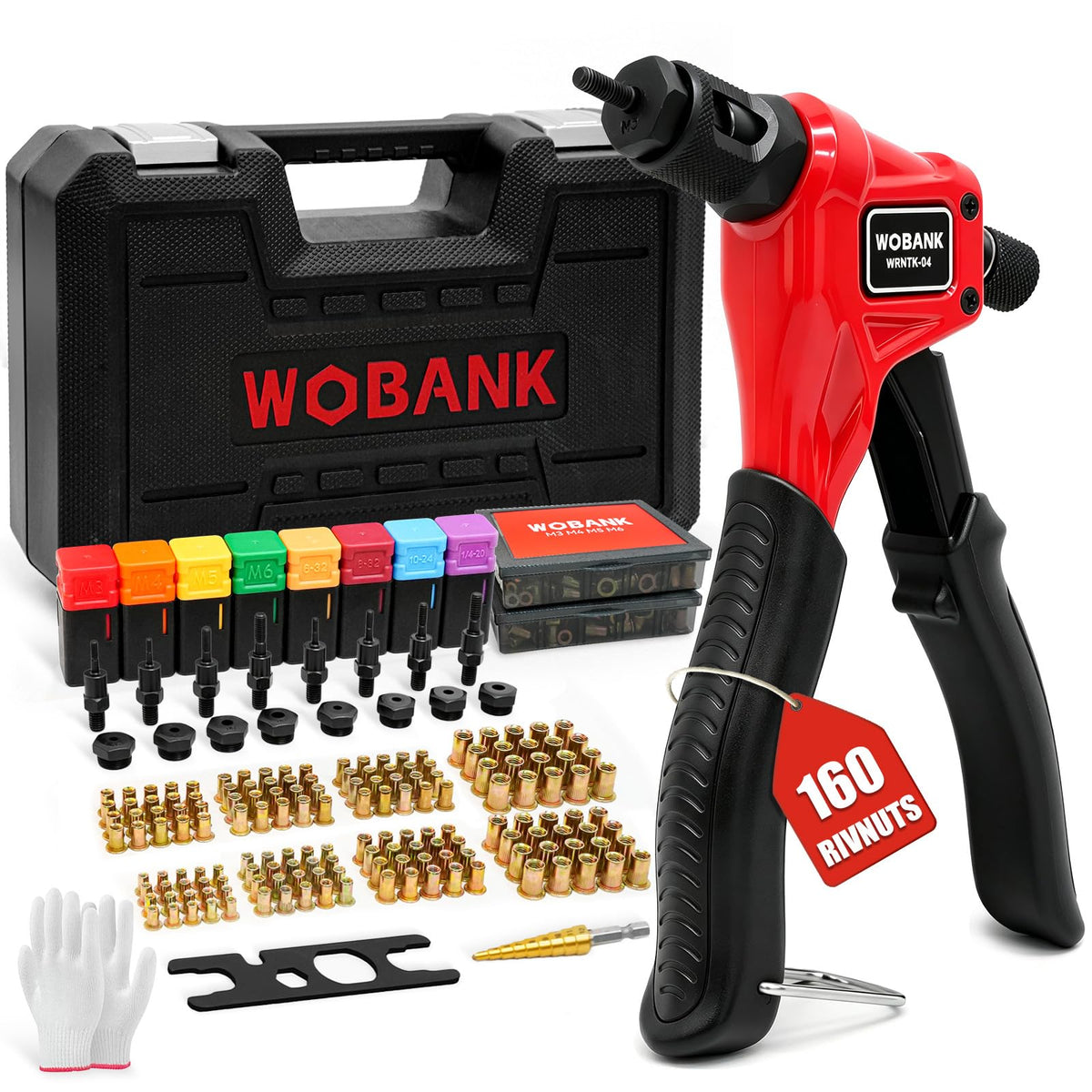 8" Rivet Nut Tool Kit with 160pcs Rivet Nuts & 8 Mandrels