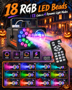 1000W Fog Machine, 4500CFM Output Smoke Machine with Disco Ball Lights, 18 Color LED Effects, Wireless Remote Control, Perfect for Halloween, DJ