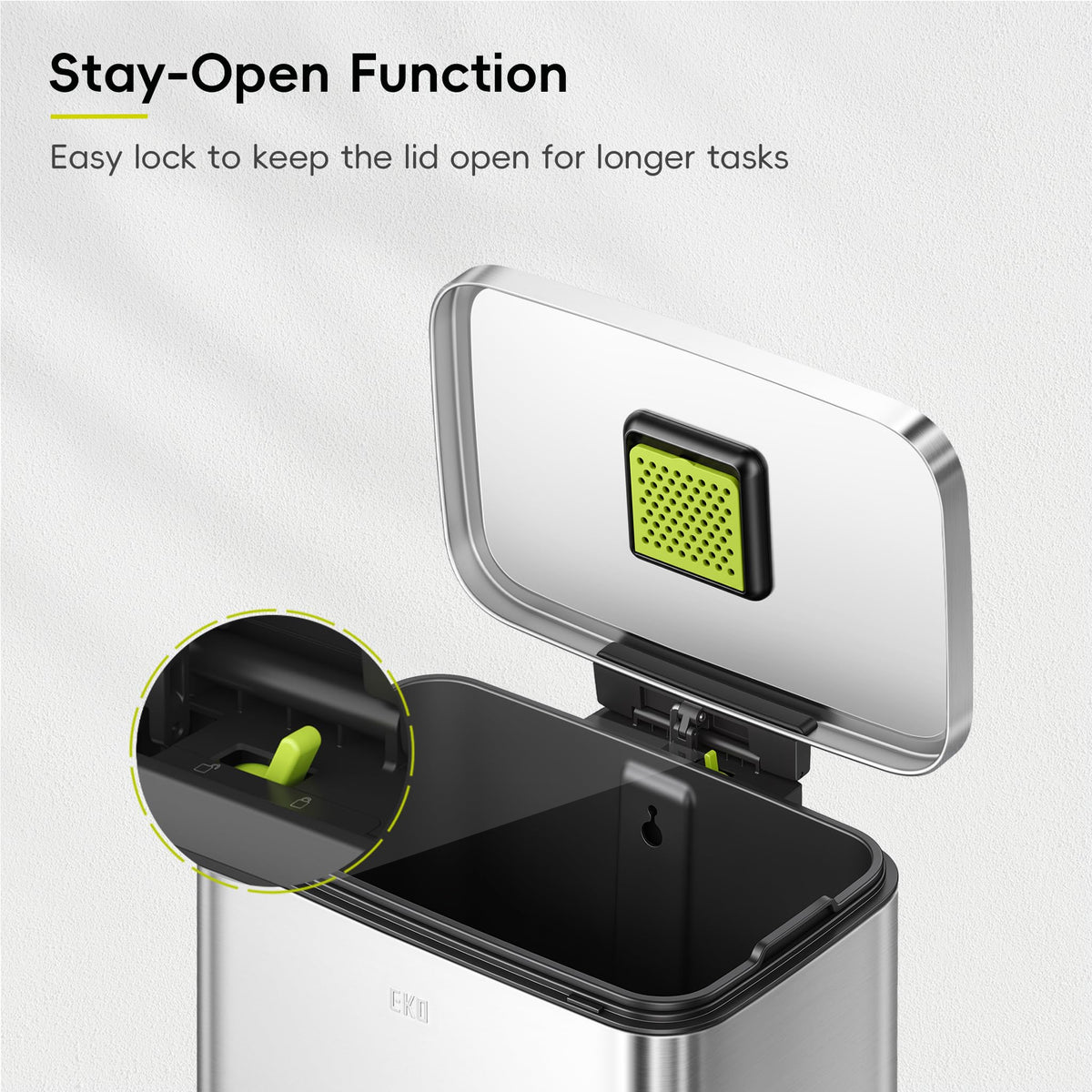 EKO Madison Brushed Stainless Steel 13.2 Gal/50L Kitchen Step Trash Can or Recycling Bin, Removable Inner Liner, Soft Close Lid, Fingerprint