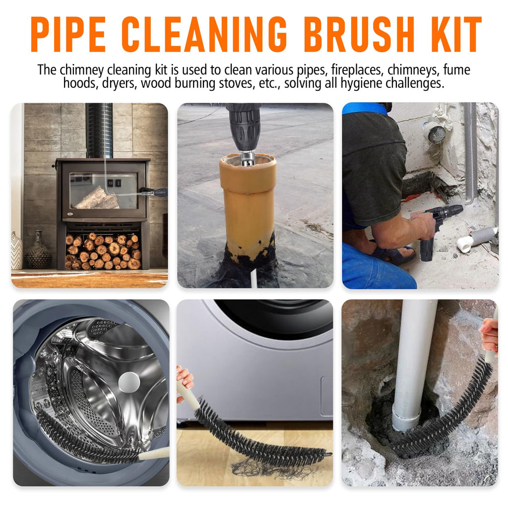 30Feet Chimney Sweep Kit,8 in Brush Head,Dryer Vent Cleaner Kit, Chimney Sweep&Chimney Cleaning Kit, Rotary Chimney Cleaning System for