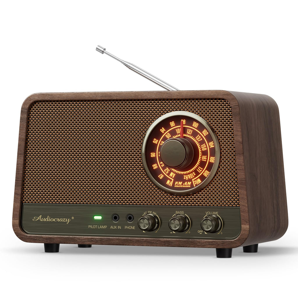 Vintage Wood AM FM Bluetooth Radio,10W Powerful Sound, Espresso