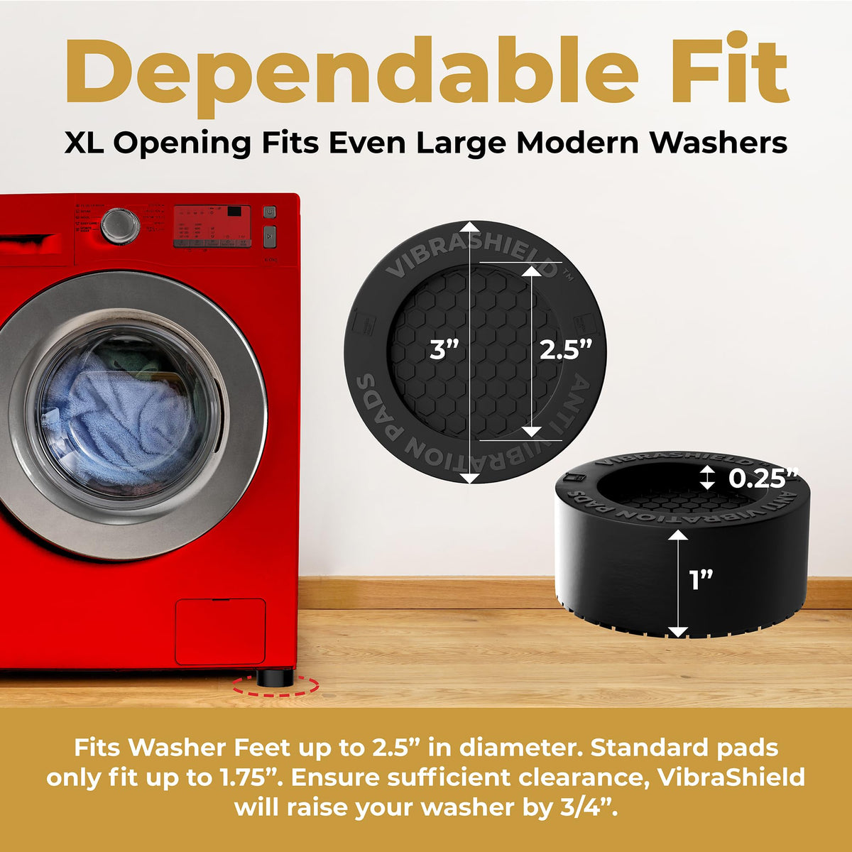 Anti Vibration Pads for Washing Machine & Dryer, Fit Feet to 2.5in 4 Pack