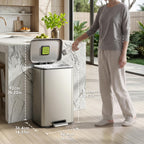 EKO Madison Brushed Stainless Steel 13.2 Gal/50L Kitchen Step Trash Can or Recycling Bin, Removable Inner Liner, Soft Close Lid, Fingerprint