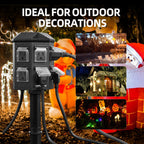 Outdoor Power Strip Weatherproof, 25 FT Extension Cord with Stake, 6 Grounded Outlets for Halloween and Christmas Decorations, 15A/1875W, ETL Listed